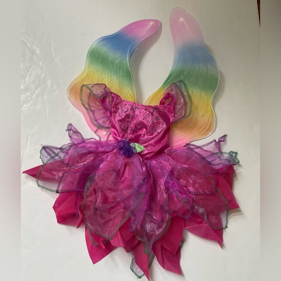 Girls’ Rainbow Fairy Multicolor Tutu Dress and Fairy Wings Halloween Costume - Picture 1 of 2